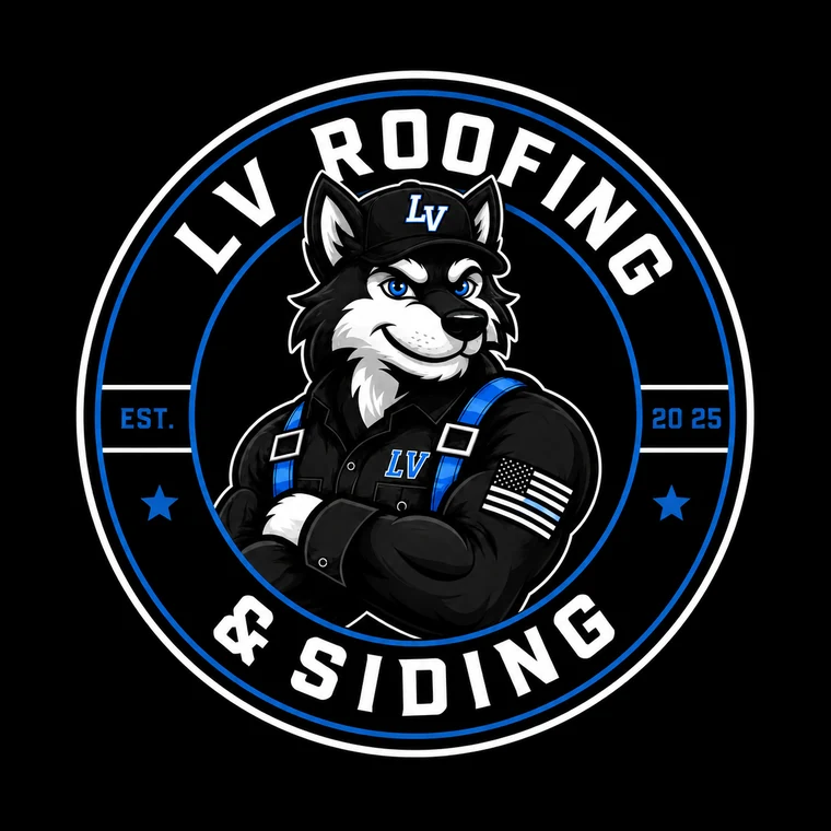 LV Roofing badge — Lasting Roofs. Legendary Value.